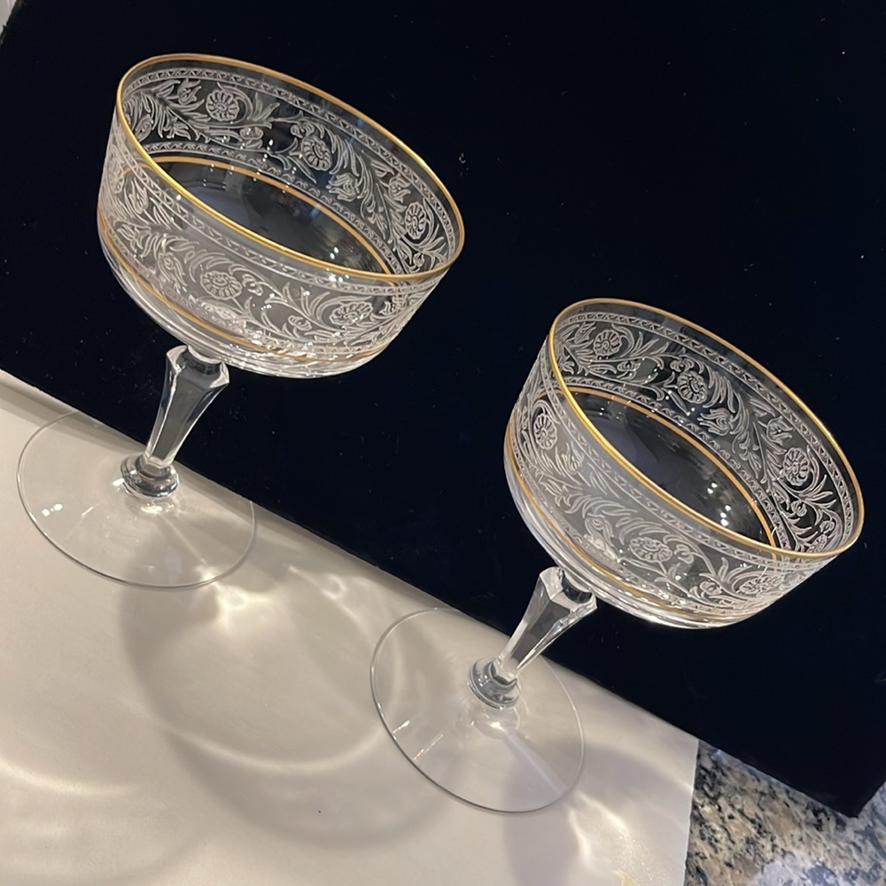 Pair of Fostoria #678 Renaissance Gold Trim Stem Champagne Sherbet(s)